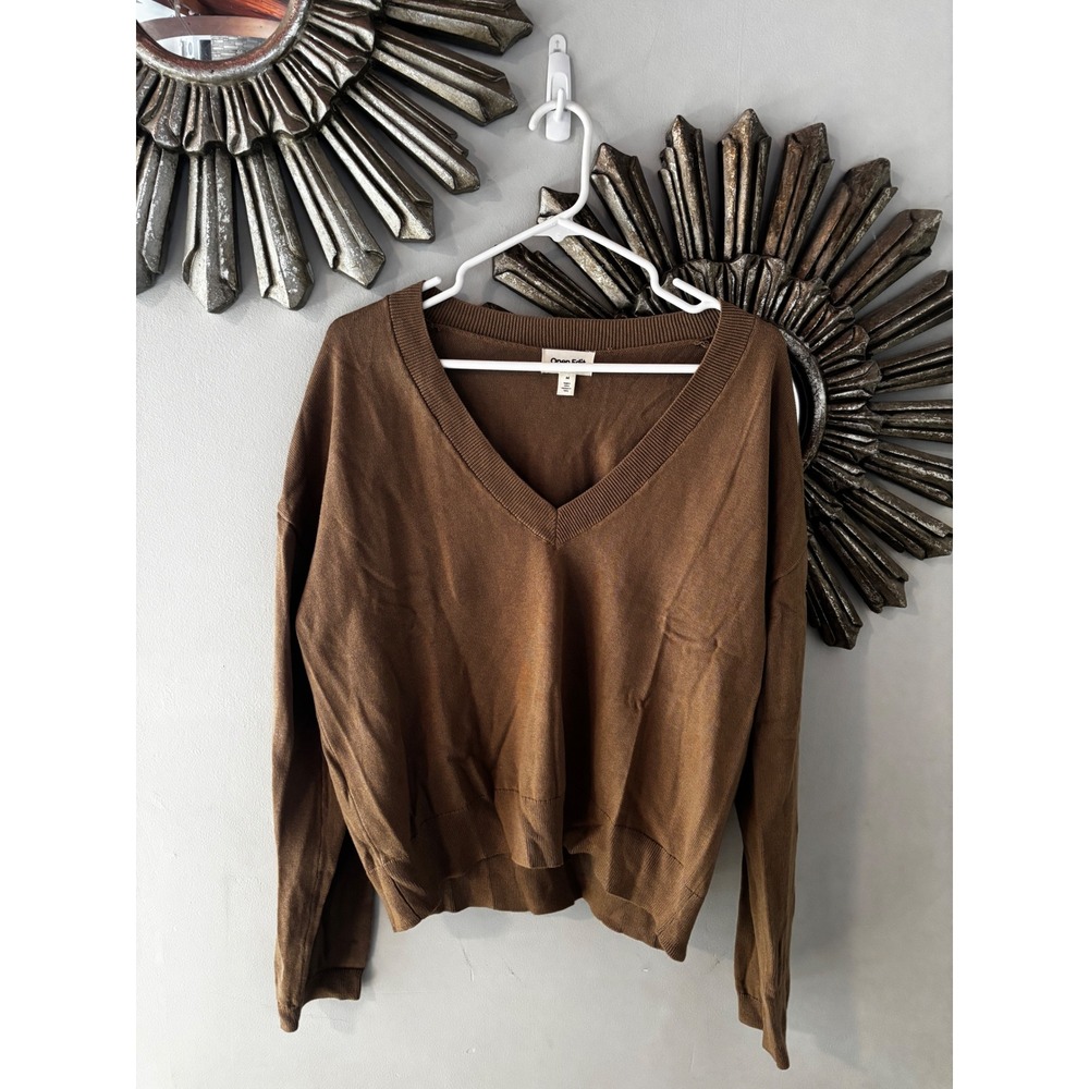 Open Edit Brown V-Neck Sweater‎ Minimalist Capsule Chic M